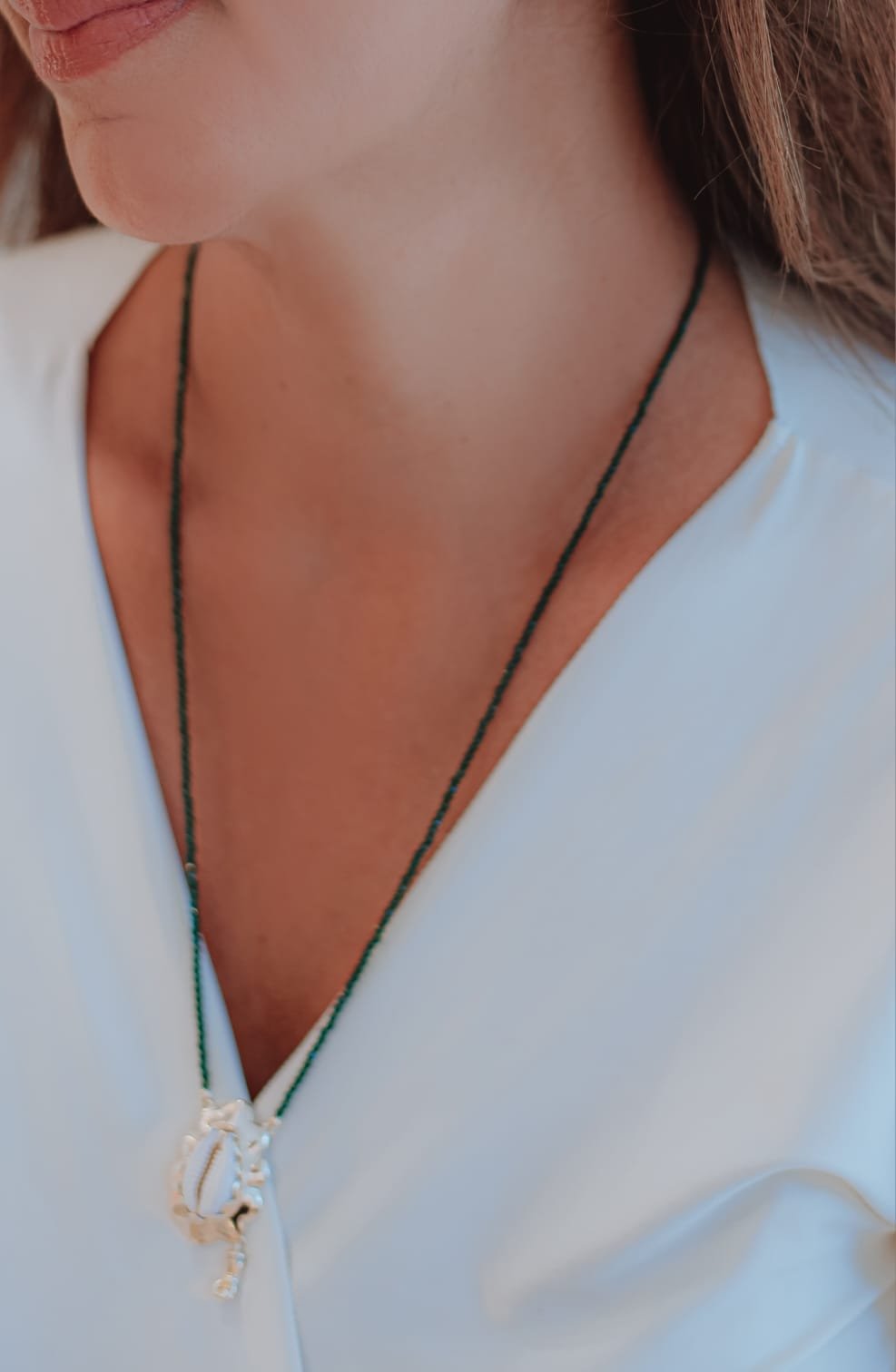 Colar Corrente Búzio Pedra Cristais Azul Agua Marinha