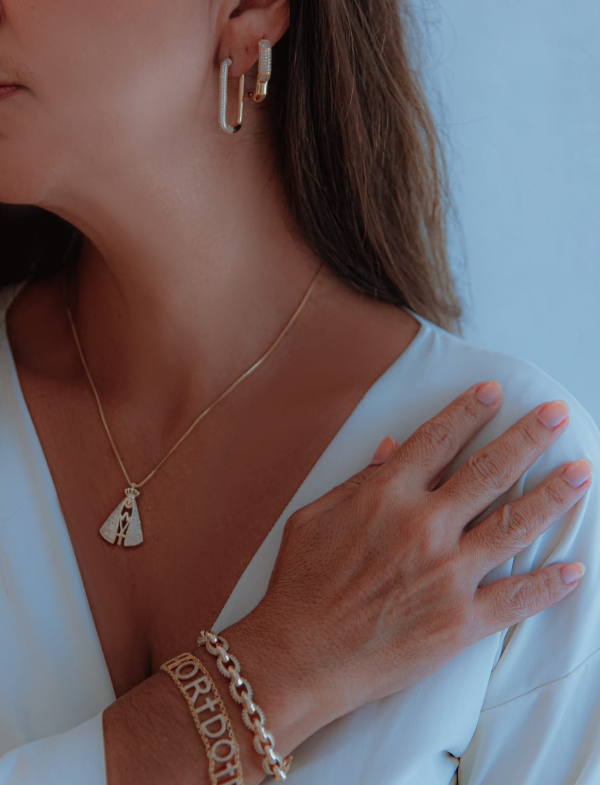 Pulseira Elo Oval Interc. Liso e Cravejado