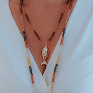 Colar Cristal com Pingente Boca Martelada