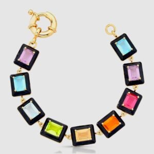 Pulseira Maleável Esmalte Colorida Pedras